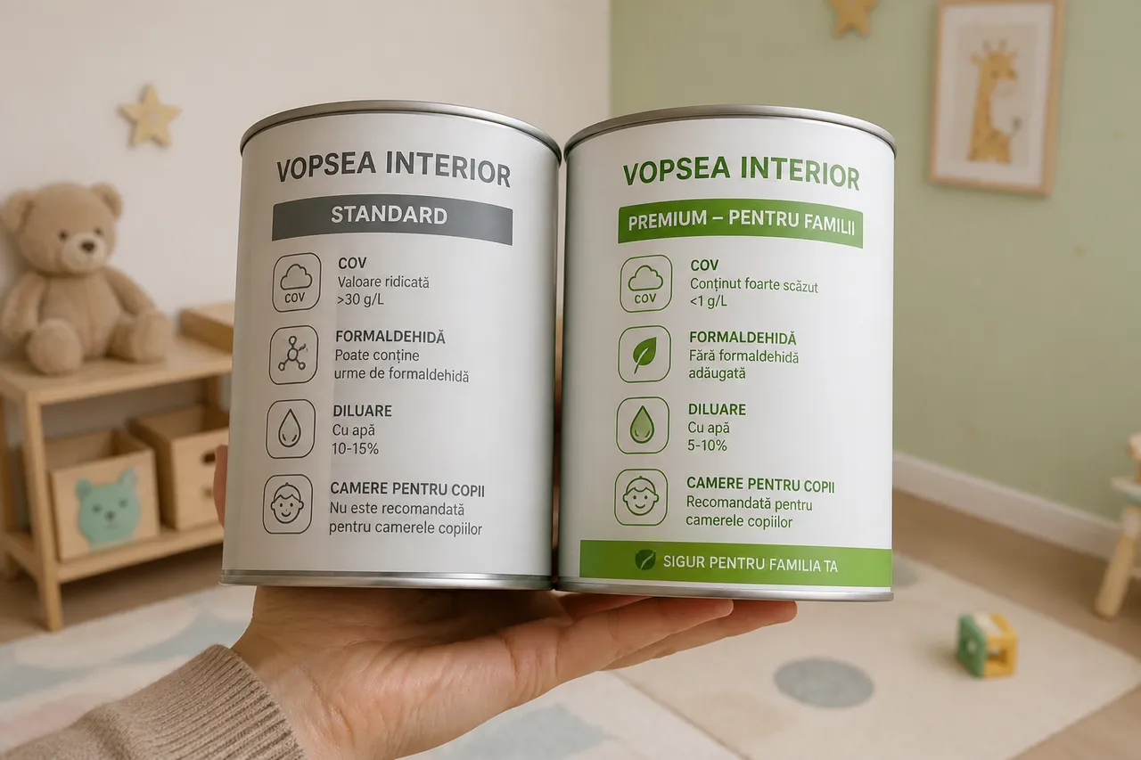 informații de pe eticheta vopselei cu emisii reduse